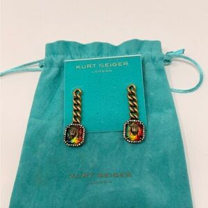 Kurt Geiger Gold Chain Earrings with Multicolor Gems
